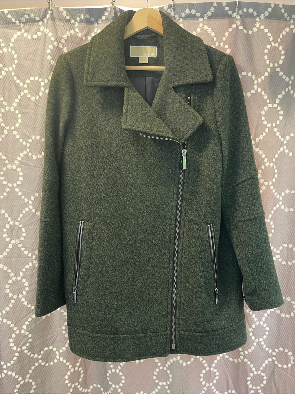 MICHAEL Michael Kors Olive Green Asymmetrical Zip Pea Coat